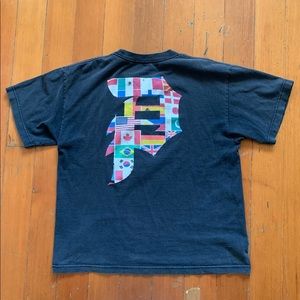 Vintage Primitive Black T-Shirt World Flag Logo Print 100% Cotton Skateboard